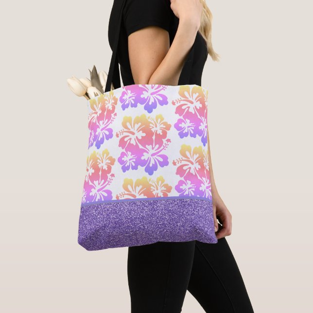 Imitate Glitzer & Tropische Blume Totbeutel Tasche (Von Nahem)