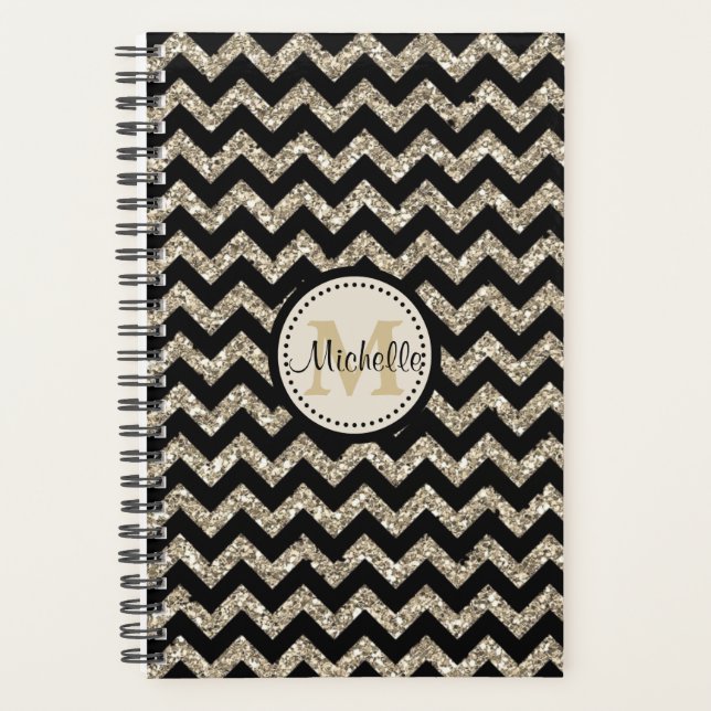 Imitate Glitzer Zickzack Gold Monogram Planer (Vorderseite)