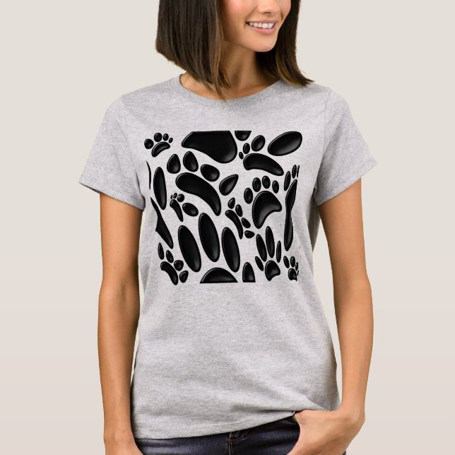 Imitate Glossy 3D Abstrakt Dog Pawprint T-Shirt (Vorderseite)