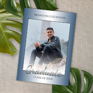 Imitate Glossy Blue Silver Grau Abschluss Ankündigung