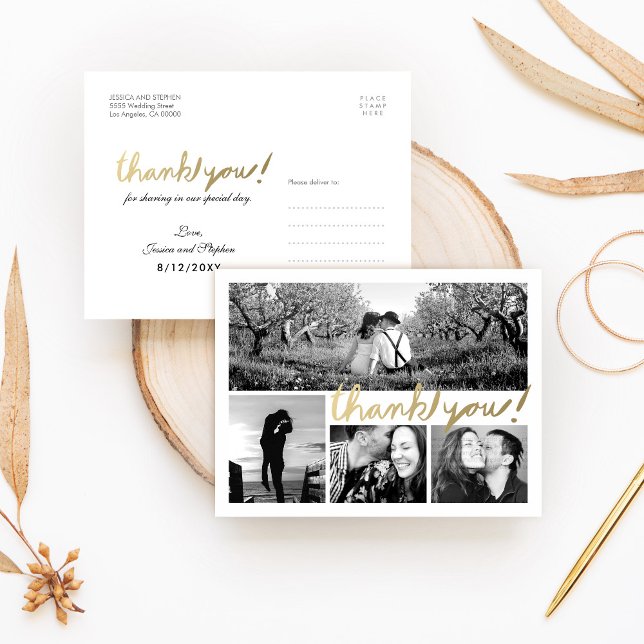 Imitate Gold 4 Foto Collage Danke Postcard Postkarte (Von Creator hochgeladen)