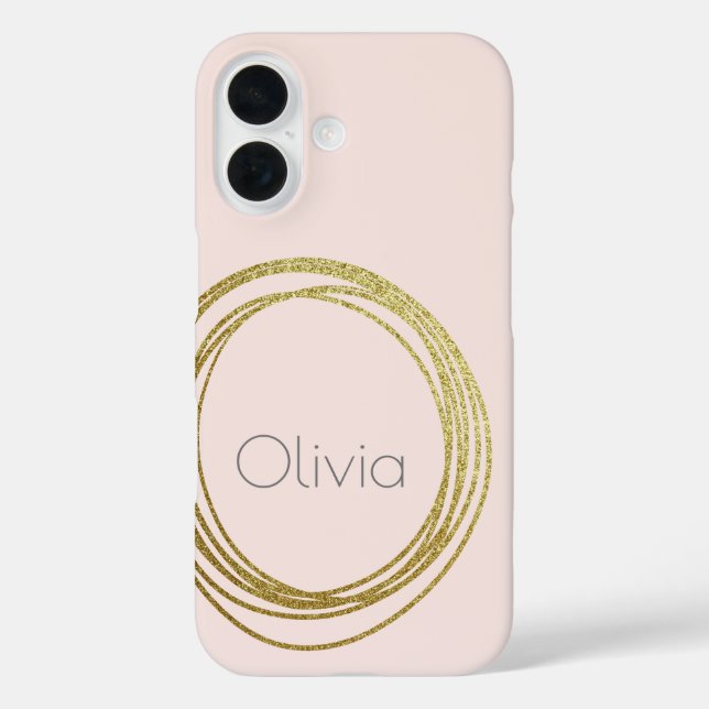 Imitate Gold Abstrakt Circle Design mit Namen iPhone 16 Hülle (Rückseite)