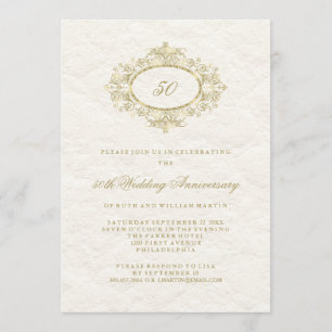 Imitate Gold auf cremeweißem 50. Hochzeitstag Einladung