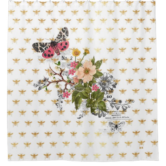 Imitate Gold, Bienen, blühend, whimsical, chic, da Duschvorhang (Vorderseite)
