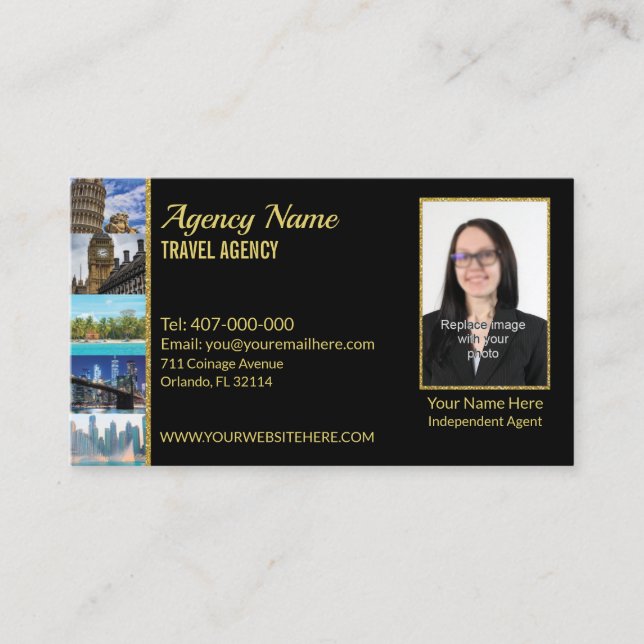 Imitate Gold Black Your Foto Reisen Agent Visitenkarte (Vorderseite)