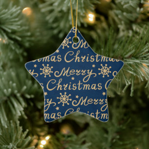 Imitate Gold & Blue Frohe Weihnachtsbriefe Muster Keramik Ornament