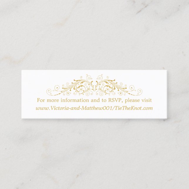 Imitate Gold Blühend Hochzeitdetails Beilage Mini Visitenkarte (Vorderseite)