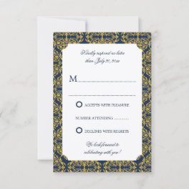 Imitate Gold Blühte Damask Navy Blue UAWG Einladung