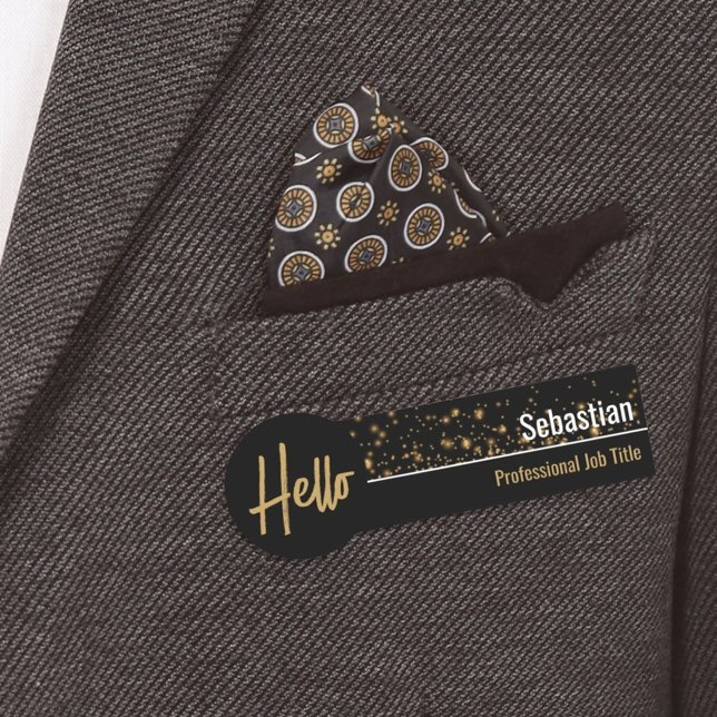 Imitate Gold Bokeh Black & Gold Beruflich Namensschild (business name tag)