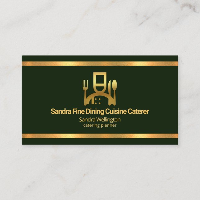 Imitate Gold Borders Emerald Green Catering Visitenkarte (Vorderseite)