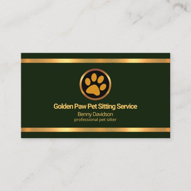 Imitate Gold Borders Emerald Green Pet Sitting Visitenkarte (Vorderseite)