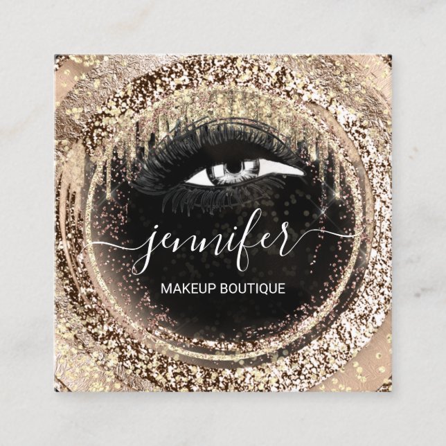Imitate Gold Boutique Makeup Lashes QRCode Lash Bl Quadratische Visitenkarte (Vorderseite)