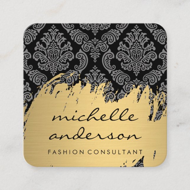 Imitate Gold Brushed Damask Muster Quadratische Visitenkarte (Vorderseite)