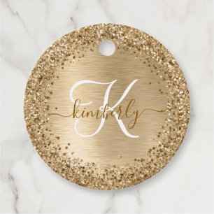 Imitate Gold Brushmetall Glitzer Print Monogram Na Geschenkanhänger