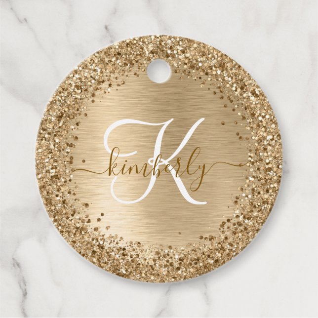 Imitate Gold Brushmetall Glitzer Print Monogram Na Geschenkanhänger (Vorderseite)