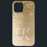Imitate Gold Brushmetall Glitzer Print Monogram Na iPhone 12 Pro Max Hülle<br><div class="desc">Dieses schicke iPhone-Gehäuse mit hübschem vergoldeten Glitzer auf goldgebürstetem metallischem Hintergrund ist einfach zu personalisieren.</div>