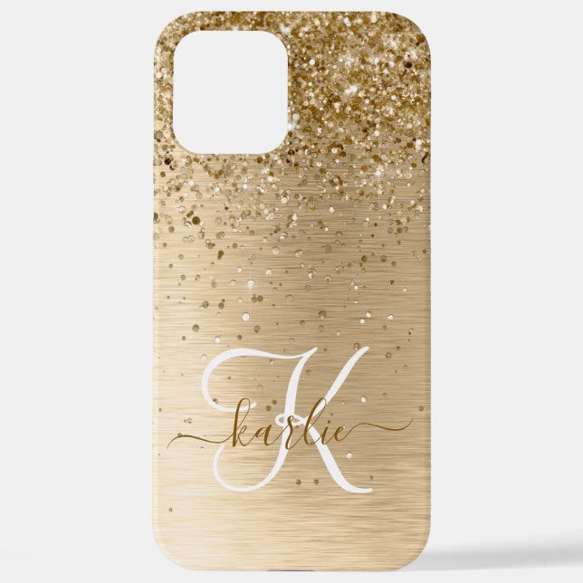 Imitate Gold Brushmetall Glitzer Print Monogram Na iPhone 12 Pro Max Hülle (Rückseite)