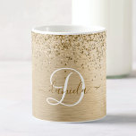 Imitate Gold Brushmetall Glitzer Print Monogram Na Kaffeetasse<br><div class="desc">Dieses trendige,  schicke Coffee Tasse Design mit hübschem goldglänzenden Glitzer auf goldgebürstetem metallischem Hintergrund ist einfach zu personalisieren.</div>