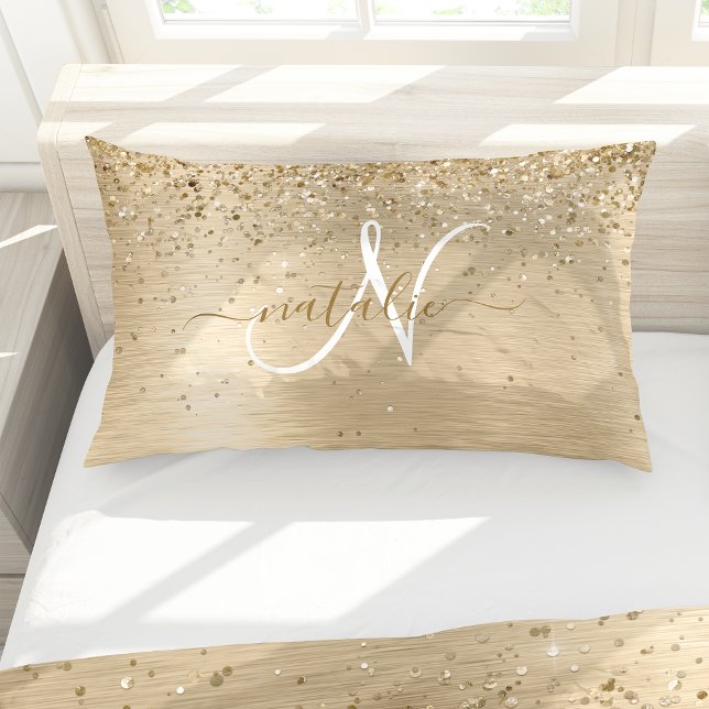 Imitate Gold Brushmetall Glitzer Print Monogram Na Kissenbezug (Von Creator hochgeladen)