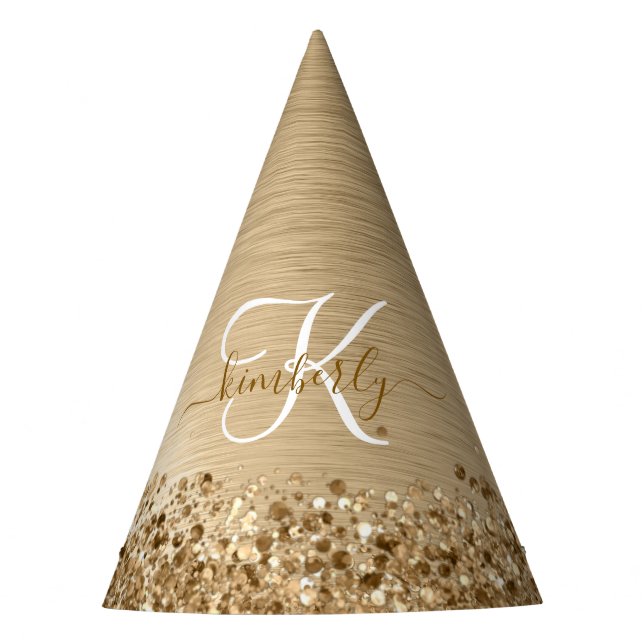 Imitate Gold Brushmetall Glitzer Print Monogram Na Partyhütchen (Vorderseite)