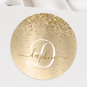 Imitate Gold Brushmetall Glitzer Print Monogram Na Runder Aufkleber