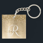 Imitate Gold Brushmetall Glitzer Print Monogram Na Schlüsselanhänger<br><div class="desc">Dieses schicke Design mit hübschem goldglänzenden Glitzer auf goldgebürstetem metallischem Hintergrund ist einfach zu personalisieren.</div>