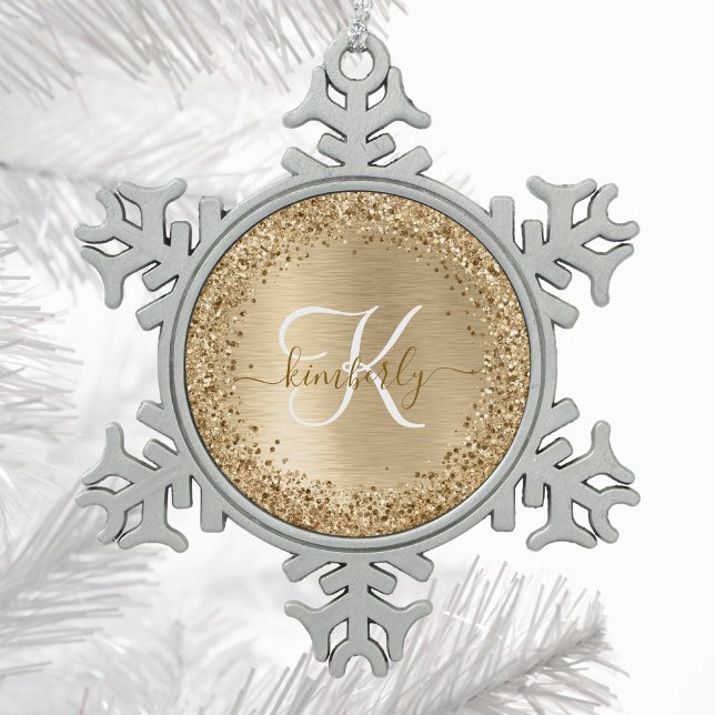 Imitate Gold Brushmetall Glitzer Print Monogram Na Schneeflocken Zinn-Ornament (Von Creator hochgeladen)