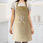 Imitate Gold Brushmetall Glitzer Print Monogram Na Schürze<br><div class="desc">Dieses schicke Design mit hübschem goldglänzenden Glitzer auf goldgebürstetem metallischem Hintergrund ist einfach zu personalisieren.</div>