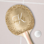 Imitate Gold Brushmetall Glitzer Print Monogram Tischtennis Schläger<br><div class="desc">Dieses schicke Tischtennispongpaddel-Design mit hübschem goldglänzenden Imitat-Glitzer auf goldgebürstetem metallischem Hintergrund ist einfach zu personalisieren.</div>