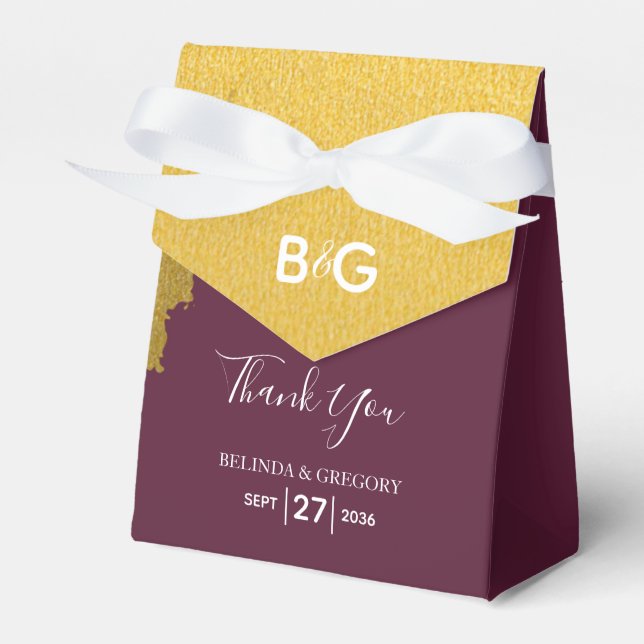 Imitate Gold Burgund, Monogram Wedding Geschenkschachtel (Vorderseite)