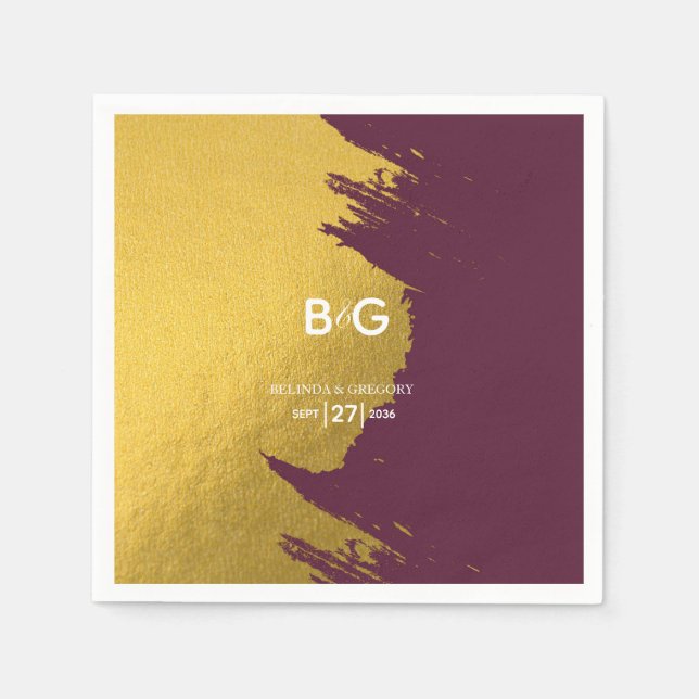 Imitate Gold Burgund, Monogram Wedding Serviette (Vorderseite)
