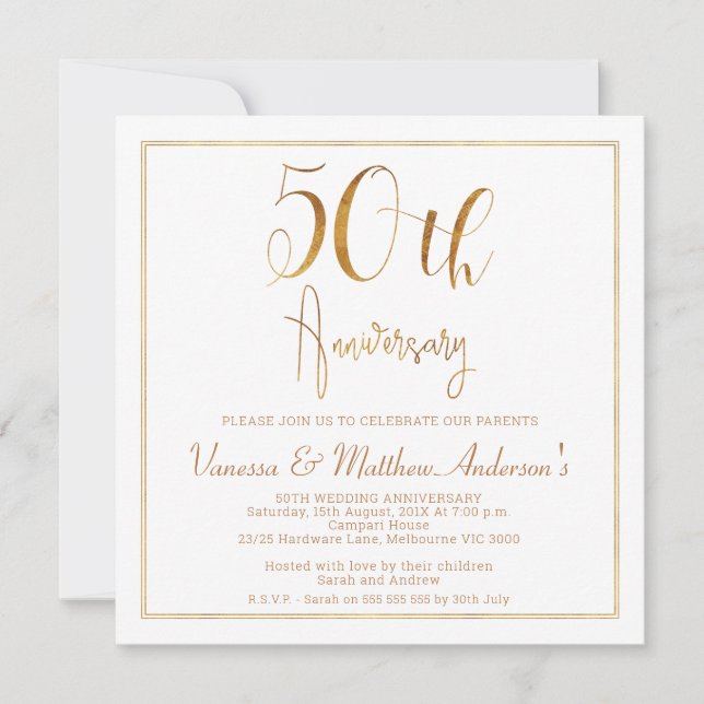 Imitate Gold Calligraphy Frame 50 Jahre alt Einladung (Vorderseite)