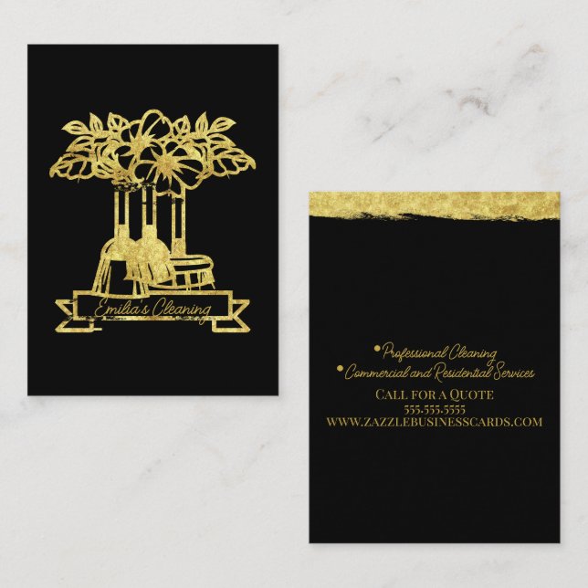 Imitate Gold Cleaning Floral Pflanze Script-Logo Visitenkarte (Vorne/Hinten)