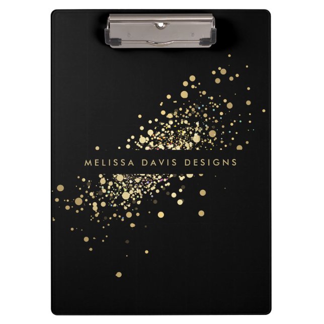 Imitate Gold Confetti auf Black Modern Personalisi Klemmbrett (Vorderseite)