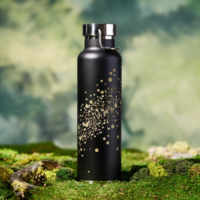 Imitate Gold Confetti auf Black Trinkflasche (Außenbereich)