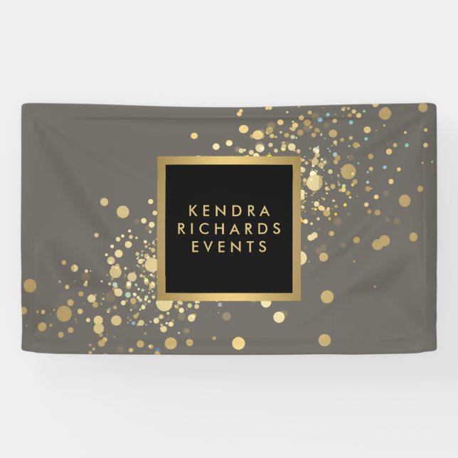 Imitate Gold Confetti auf dem modernen grauen Bann Banner (Horizontal)