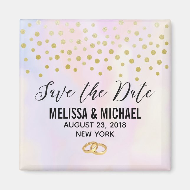 Imitate Gold Confetti auf Lila Hochzeit Magnet (Vorne)
