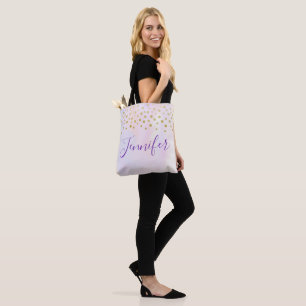 Imitate Gold Confetti auf Lila Wasserfarbe Name hi Tasche