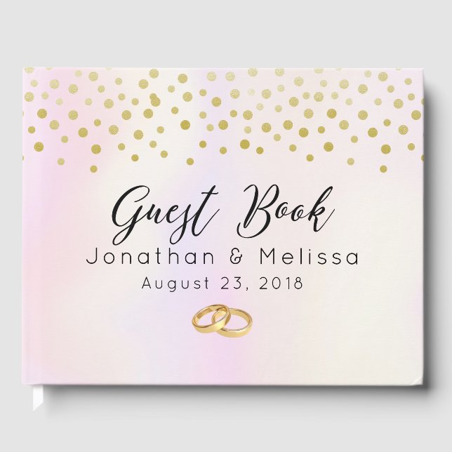 Imitate Gold Confetti auf Lila Wasserfarbenhochzei Gästebuch (Vorderseite)