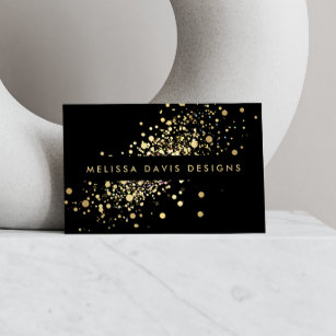 Imitate Gold Confetti Black Modern Business Card Visitenkarte