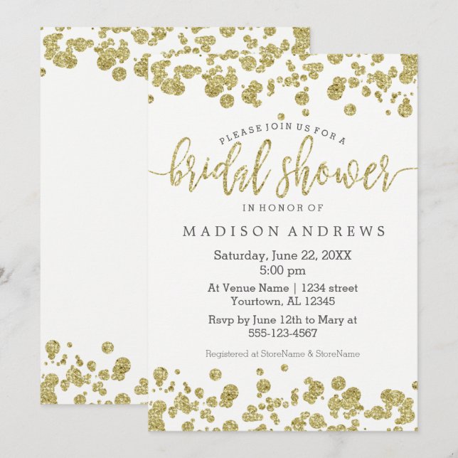 Imitate Gold Confetti Bling Bridal Dusche Einladun Einladung (Vorne/Hinten)