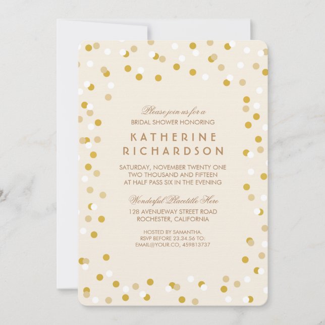 Imitate Gold Confetti Bridal Dusche Einladung (Vorderseite)