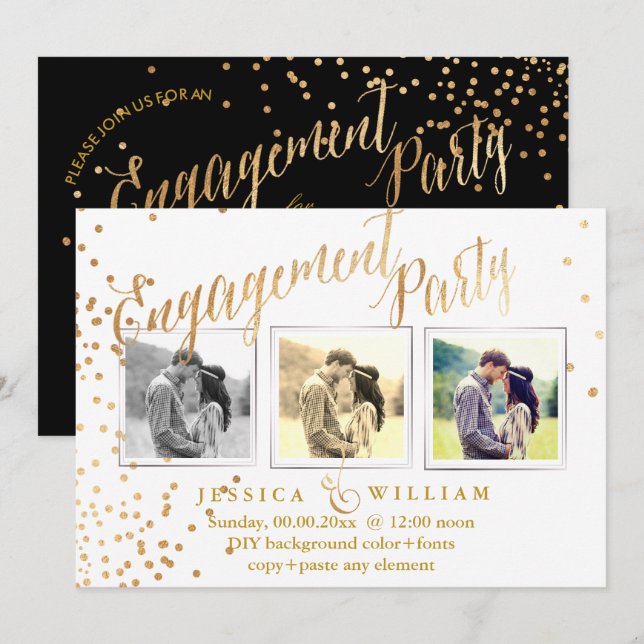 Imitate Gold Confetti Engagement Party Einladung (Vorne/Hinten)