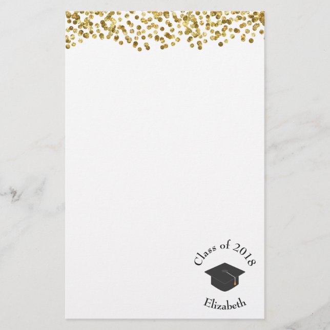 Imitate Gold Confetti & Graduation Cap Class 20xx Briefpapier (Vorderseite)