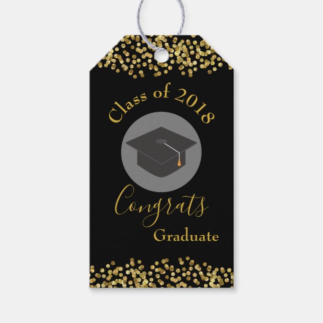 Imitate Gold Confetti & Graduation Cap Class 20xx Geschenkanhänger (Vorderseite)