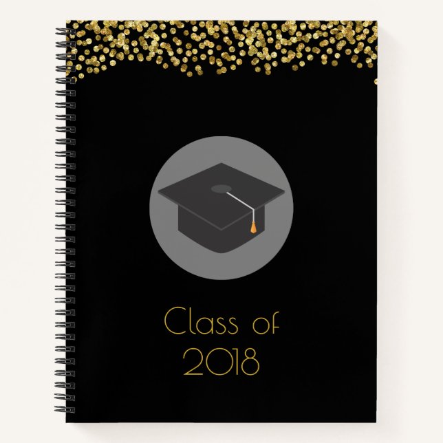 Imitate Gold Confetti & Graduation Cap Class 20xx Notizbuch (Vorderseite)