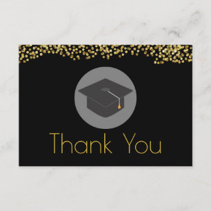 Imitate Gold Confetti & Graduation Cap Vielen Dank Dankeskarte