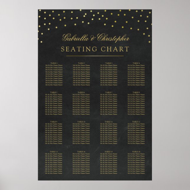 Imitate Gold Confetti Hochzeitskarte 16 Tabelle Poster (Vorne)