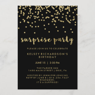Imitate Gold Confetti im Black Surprise Party Einladung