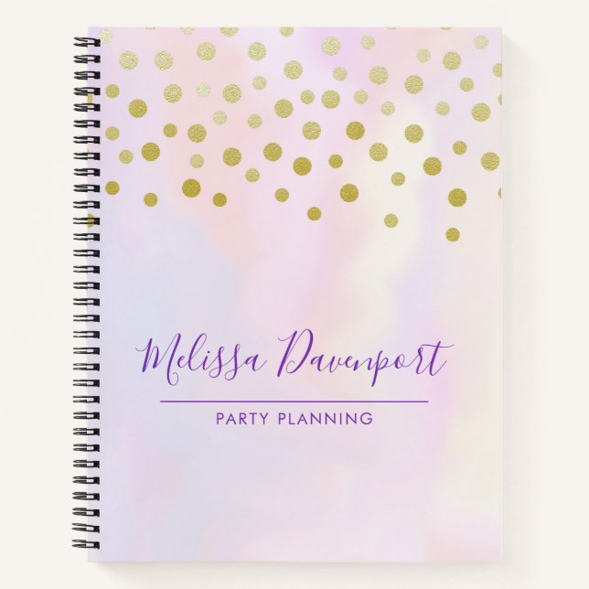 Imitate Gold Confetti Lila Wasserfarbe Notizbuch (Vorderseite)